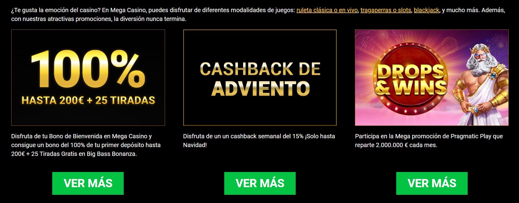Promociones de Megacasino